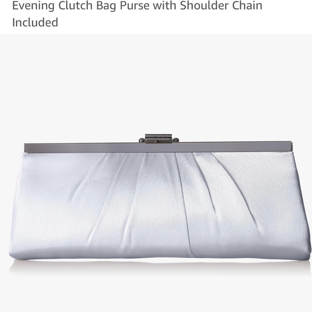 Jessica McClintock Silver Satin Clutch with Pleated Design